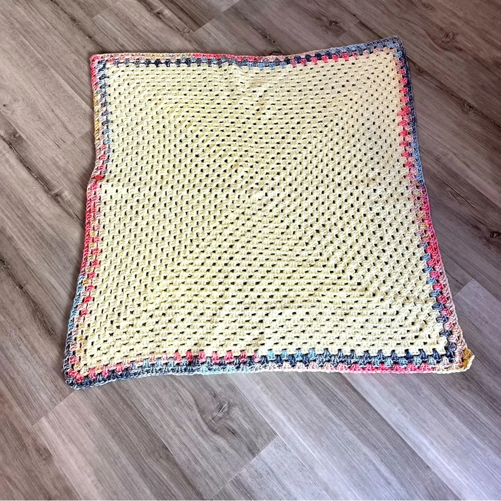 New Handmade Crochet Pastel Yellow Granny Square Blanket